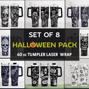 Bundle Set of 8 Halloween Tumbler wrap SVG, Engraved Tumbler, 40oz Tumbler Full Wrap Laser SVG, Laser Engraved SVG, Laser Cut File
