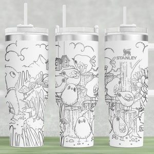 Projekt dla Stanley 40oz Tumbler Wrap Laser SVG, Uroczy wzór ptaka Pełne owinięcie laserowe, Grawerowanie laserowe SVG, Plik laserowy Tumbler, Bok bezszwowy