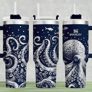 Design For Stanley 40oz Tumbler Wrap Laser SVG, Octopus Design Full Wrap Laser, Laser Engraved SVG, Tumbler Laser File, Side Seamless