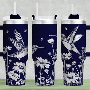 Bardzo szczegółowe kolibry Tumbler Wrap Laser SVG, 40oz Tumbler Full Wrap Laser SVG, grawerowane laserowo SVG, plik Tumbler Laser, Laser SVG
