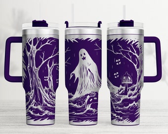 Spooky Ghost Halloween Tumbler Wrap SVG: Laser Engrave 40oz Tumbler (Digital File)