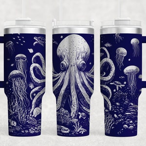 Highly Detailed Octopus Tumbler Wrap Laser SVG PNG, Engraved Tumbler, 40oz Tumbler Full Wrap Laser SVG, Laser Engraved Svg, Seamless Design