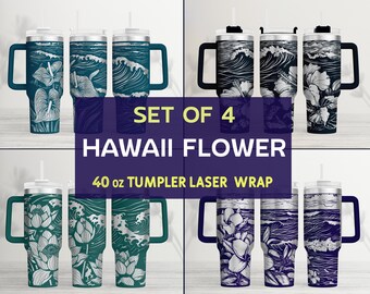 Hawajski kwiat 40oz Tumbler Wrap Laser SVG: Zestaw 4 sztuk (plik cyfrowy)