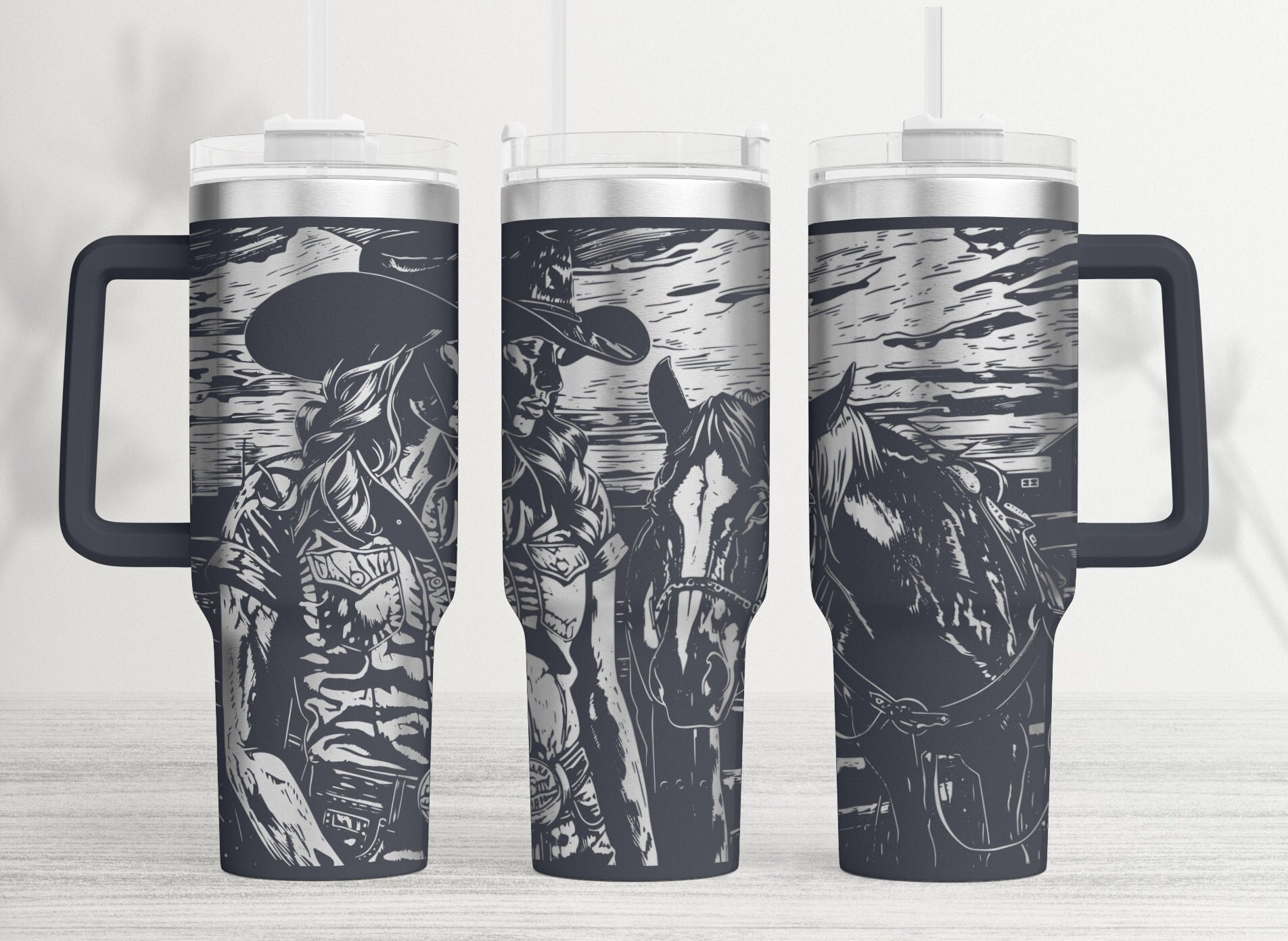 Cowgirl Horse Tumbler Wrap Laser SVG - 40oz Engraved Design (digital ...