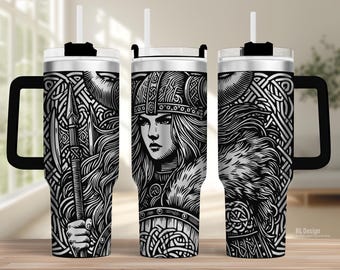 バイキングの女戦士 40オンスタンブラー用ラップ SVG レーザーデザイン (デジタルファイル)