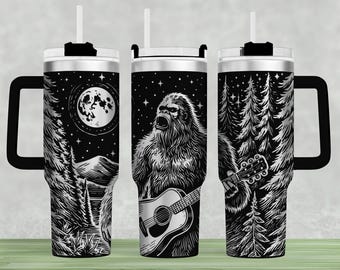 Bigfoot Playing Guitar 40oz Tumbler Wrap SVG, Laser Engrave Design (Digital File)
