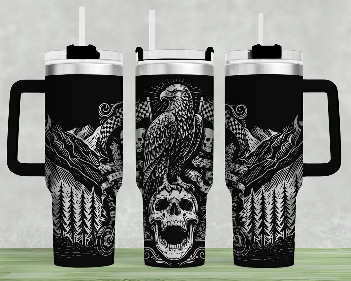 Skulls Ride 40oz Tumbler Wrap SVG: Laser Engrave Design (digital File ...