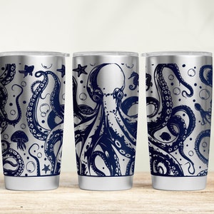 Octopus Laser Tumbler Wrap SVG, Full Wrap Svg, 30 20 oz Tumbler Wrap Svg, Laser Engrave Tumbler, Tumbler Laser Svg File