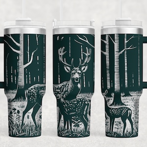 Sehr detaillierte Hirschfamilie SVG PNG, Hirschfamilie Tumbler Wrap Laser SVG, gravierter Becher, 40 Unzen Tumbler Full Wrap Laser svg, Laser graviert
