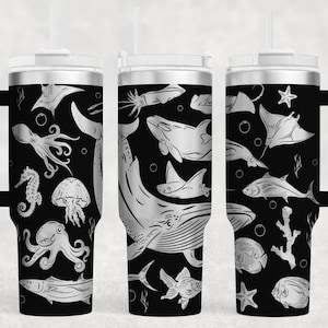 Sea animals Tumbler Wrap Laser SVG, Engraved Tumbler, 40oz Tumbler Full Wrap Laser SVG, Laser Engraved SVG, Seamless Design