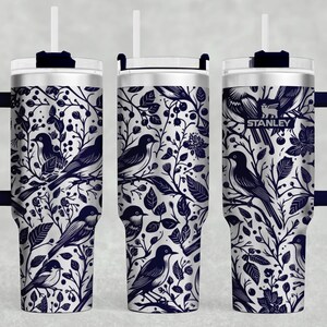 Projekt dla Stanley 40oz Tumbler Wrap Laser SVG, Ptaki Design Full Wrap Laser, Grawerowanie laserowe SVG, Plik Tumbler Laser, Bok bezszwowy