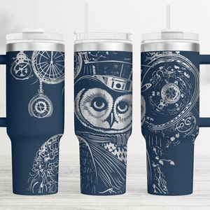 Steampunk Owl 40oz Tumbler Wrap SVG: Laser Engraved Design (Digital File)
