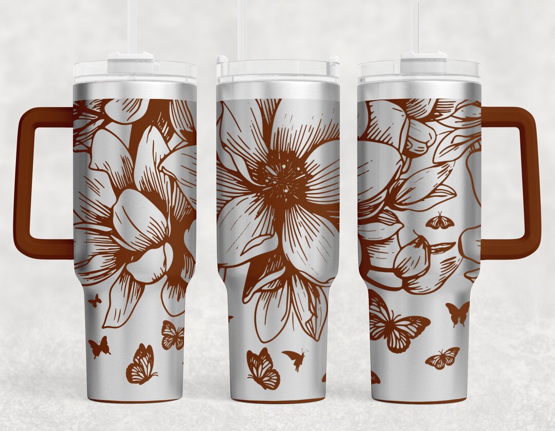 Flower Butterfly Tumbler Wrap Laser SVG: Engraved 40oz Tumbler Design ...