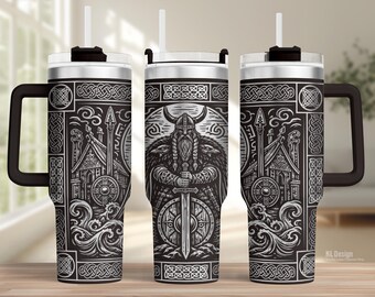 バイキング戦士タンブラーラップ レーザー彫刻SVG：40オンス彫刻タンブラー（デジタルファイル）