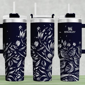Projekt opakowania na kubek Stanley 40oz Tumbler Wrap Laser SVG, Birdie Design Full Wrap Laser, grawerowane laserowo SVG, boki bezszwowe