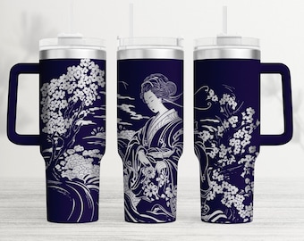 Japanese Geisha Laser Tumbler Wrap: 40oz Engraving SVG PNG