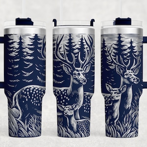 Sehr detaillierte Hirschfamilie SVG PNG, Hirschfamilie Tumbler Wrap Laser SVG, gravierter Becher, 40 Unzen Tumbler Full Wrap Laser svg, Laser graviert