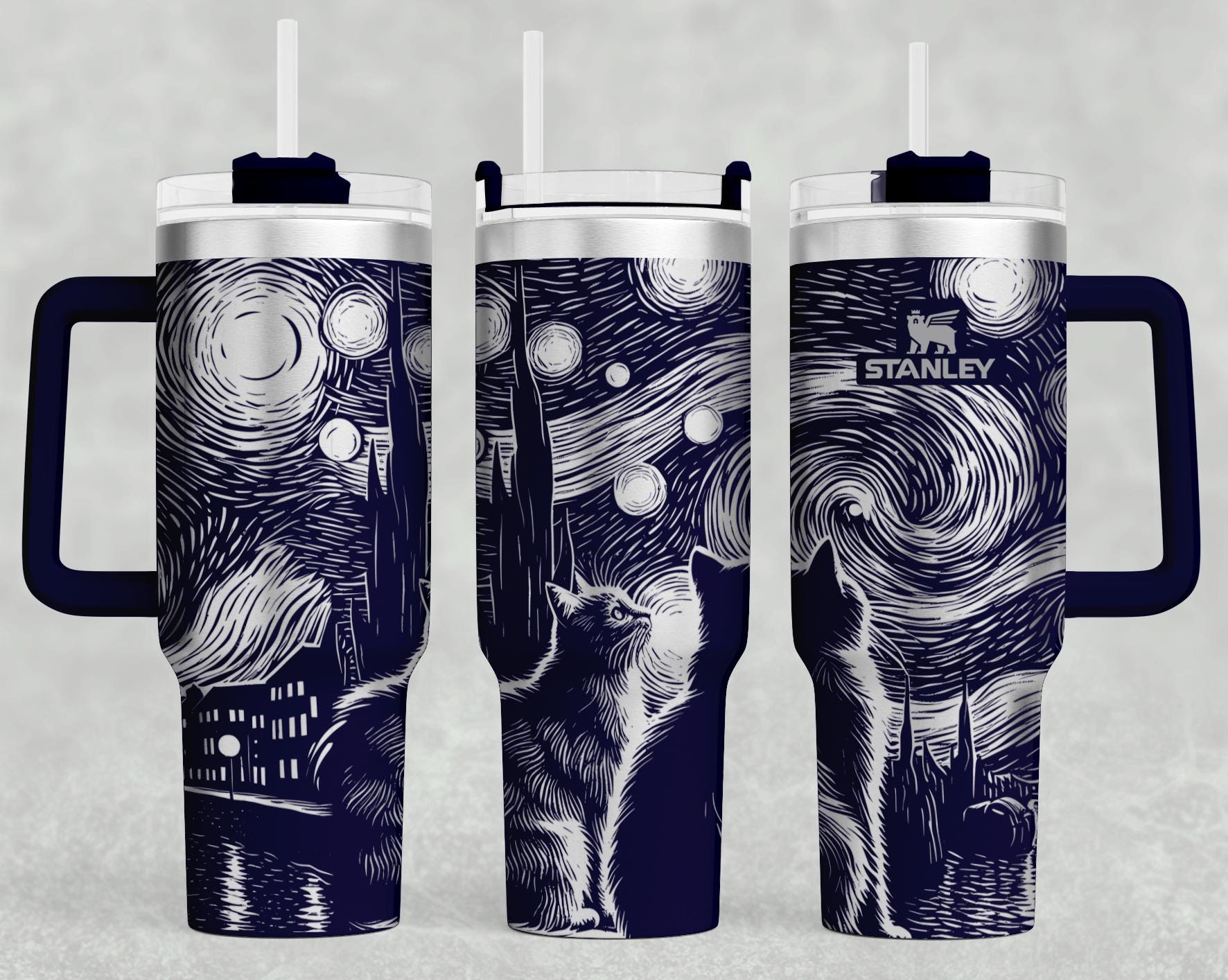 Cat Starry Night Stanley 40oz Tumbler Wrap Laser SVG (digital File