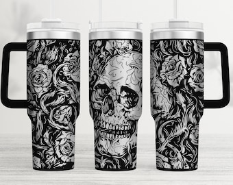 Skull and Roses Tumbler Wrap Laser SVG File: 40oz Seamless Design