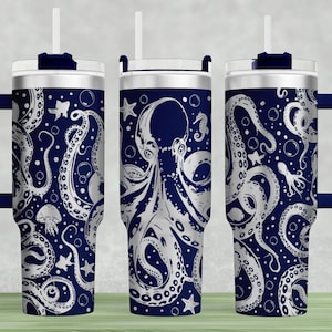 Octopus Tumbler Wrap Laser SVG, Engraved Tumbler, 40oz Tumbler Full Wrap Laser SVG, Laser Engraved SVG, Seamless Design
