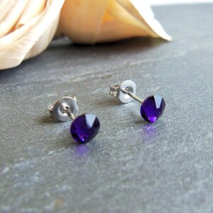 Purple crystal stud earrings, Swarovski post earrings, Purple velvet Swarovski, surgical steel earrings, 5mm studs, small crystal studs
