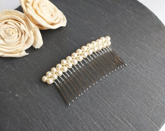 Cream pearl hair comb, double row pearl comb, pearl hair accessories, quality pearl comb, 2 rows simple pearl comb, bridal comb, evening