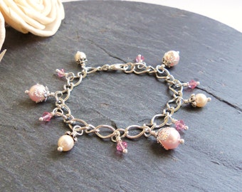 Braccialetto per bambina con perle rosa e cristalli, gioielli per damigelle