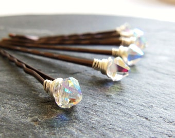 Single crystal hair pins- set of 6, single crystal pins, crystal hair accessories, wedding bridal accessories, high quality crystal