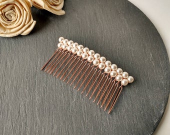 White pearl hair comb, double row pearl comb, pearl hair accessories, rose gold comb, 2 rows simple pearl comb, veil comb, bridal comb