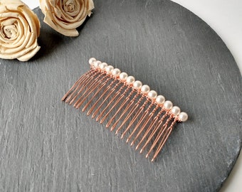 White pearl hair comb, veil comb, pearl hair accessories, rose gold pearl comb, rose gold comb, simple pearl comb, bridal comb