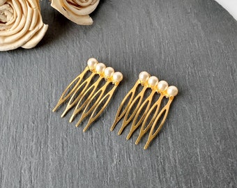 Cream pearl hair combs, pair combs, gold comb, pearl hair accessories, small pearl combs, bridal comb, simple comb set, wedding, bridesmaid