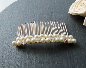 Gold pearl and crystal hair comb, high quality crystal comb, rhinestone hair accessories, white pearl comb, bridal comb, double row comb