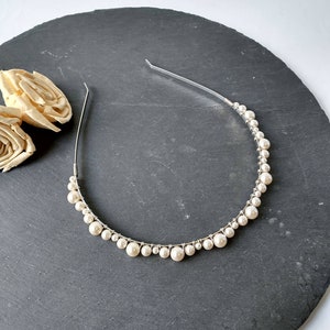 Weiße Kristall Perle Braut Stirnband, Silber Haarband