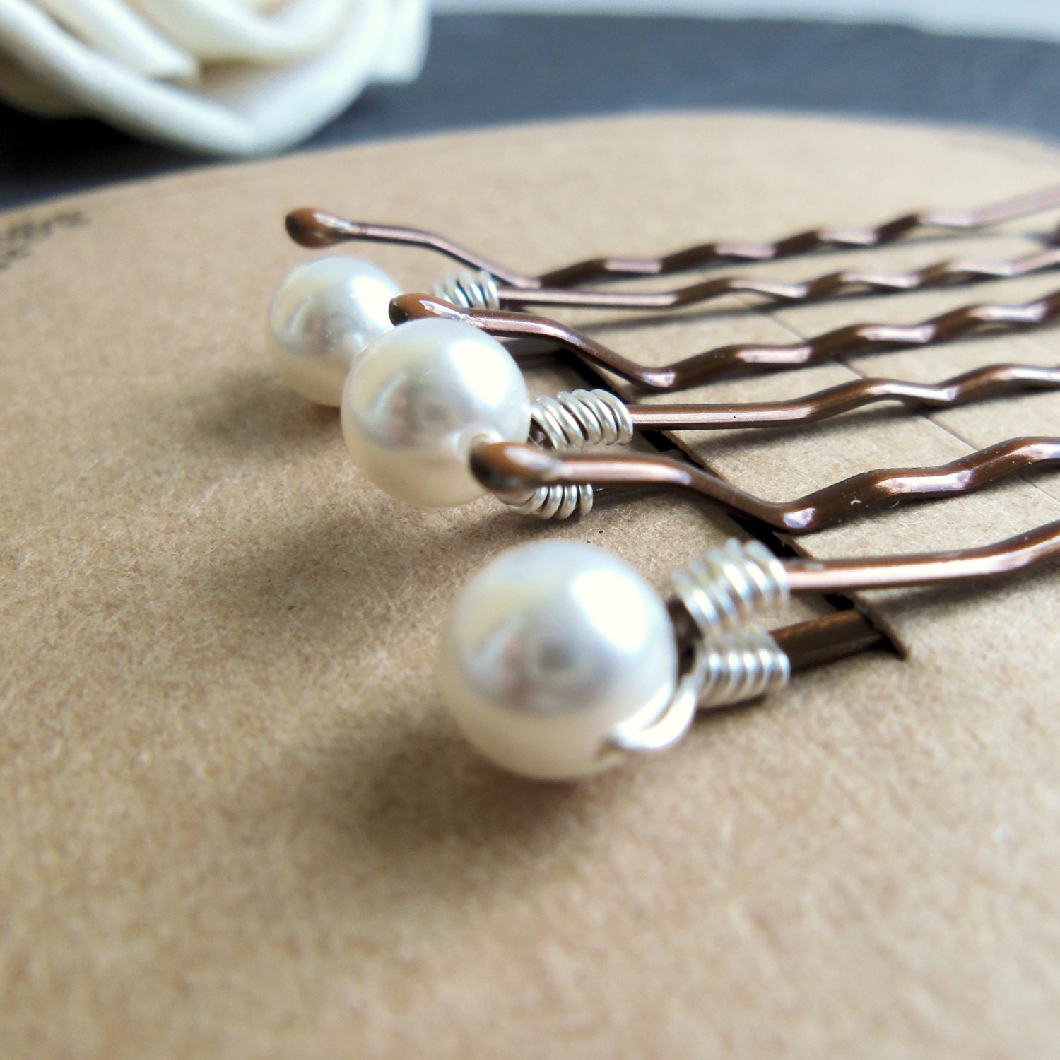 White Pearl Hair Pins Set of 6 Single Pearl Pins Quality Etsy UK