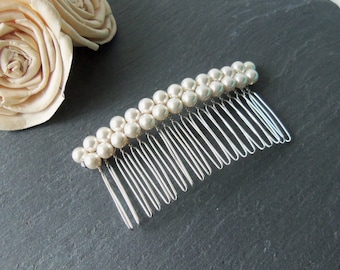 White pearl hair comb, double row pearl comb, pearl hair piece, crystal pearls, 2 rows simple pearl comb, bridal hairpiece