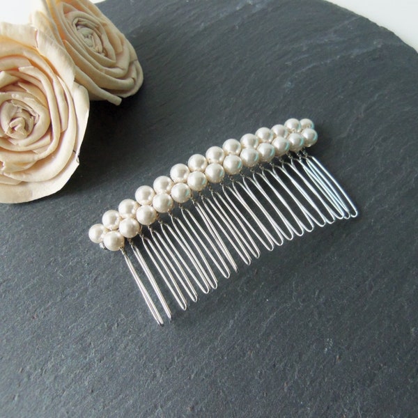 White pearl hair comb, double row pearl comb, pearl hair accessories, high quality crystal pearls, 2 rows simple pearl comb, bridal comb