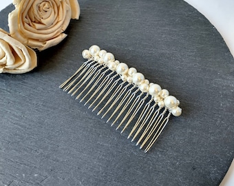 Peine de pelo de perlas crema, peine de perlas de calidad, accesorios para el cabello de perlas, peine para moño, peine updo, peine plateado, peine de velo de novia, peine de novia