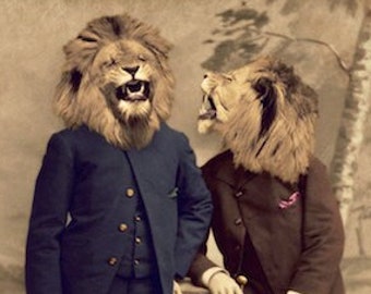 Victorian Lion Art Print, Funny Anthropomorphic Animal Collage