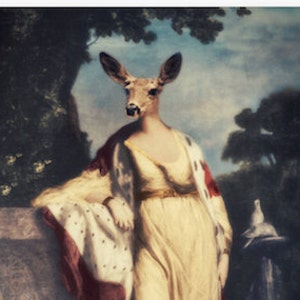 Woodland Wall Art, Whitetail Deer Doe, Archival Renaissance Art Print, Altered Art, (3 Sizes Available) "Queenly Doe"