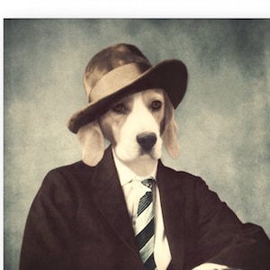 Dog Art Print Beagle Animal Art Anthropomorphic Animals In Clothes Unique Home Decor (3 Sizes Available) &quot;Fido Billings Detective Agency&quot;