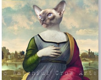 Siamese Cat Renaissance Art Print, Whimsical Pet Portrait
