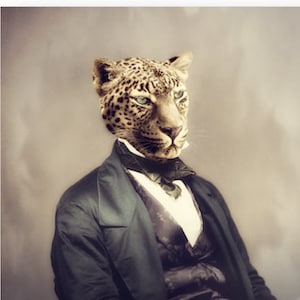 Leopard in Suit Art Print, Anthropomorphic Animal Portrait