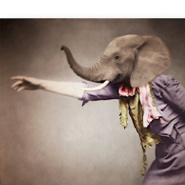 Elephant Art Print Animal Art Anthropomorphic Animals In Clothes Surreal Photography Home Decor  "The Loss"