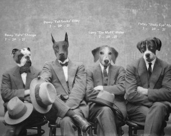 Funny Dog Art Print Animal Photography Cute Animal Art Print Black and Animals in Clothes Dogs in Suits (2 Sizes Available) "The Gang"