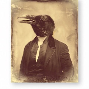 Unique Crow, Raven, Gothic Home Decor, Goth, Rustic Home Decor, Farmhouse Decor, Bird Wall Art, Oddities and Curiosities, (non AI art)