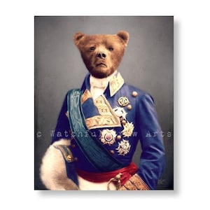 Military Bear Art Print Whimsical Woodland Animal Decor Animals In Clothes Anthropomorphic Unique Quirky Gift