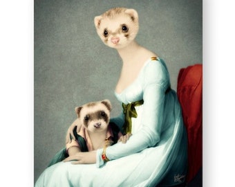 Ferret Art Print Animal Art Nursery Art Nursery Decor Animals In Clothes Children's Art Altered Art Mixed Media Collage Weasel (3 sizes)