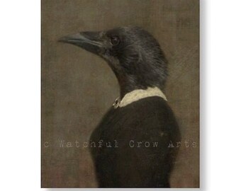 Unique Crow Art, Gothic Decor, Victorian Goth Decor, Animals As People Art, Vintage Victorian Decor, "Melancholia" (non AI art)