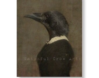 Unique Crow Art, Gothic Decor, Victorian Goth Decor, Animals As People Art, Vintage Victorian Decor, "Melancholia" (non AI art)