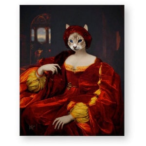 Unique Cat Art, Cat Royal Portrait, Animals As People, Gifts for Cat Lovers, Renaissance Art Queen Gardenia non AI art image 1